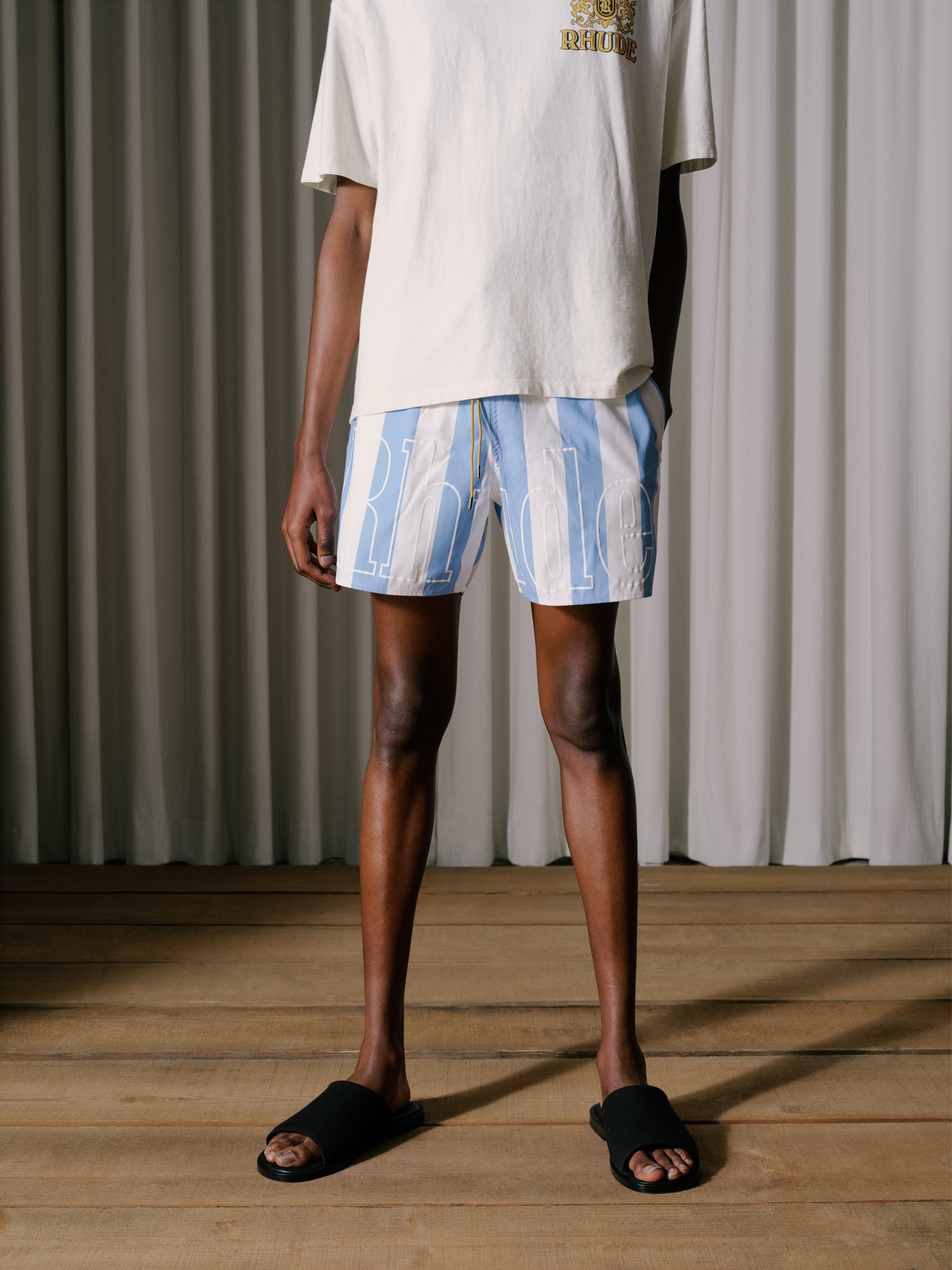 RHUDE LOGO STRIPED TRUNKS