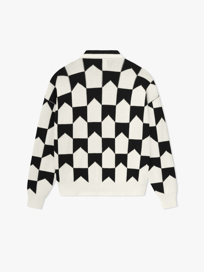 CHEVRON CHECKERED KNIT CARDIGAN